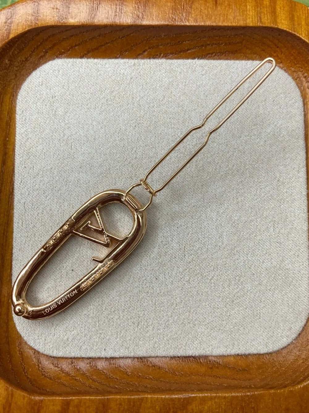 Louis Vuitton Gold Crystal-Trim LV Hair Pin